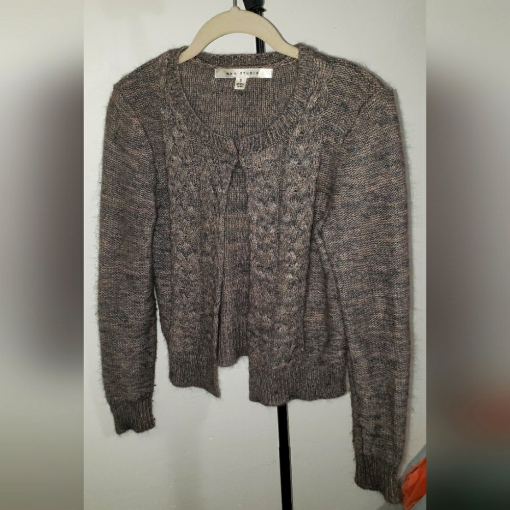 Max Studio | Angora Rabbit Hair Cable Knit Cardigain Sweater